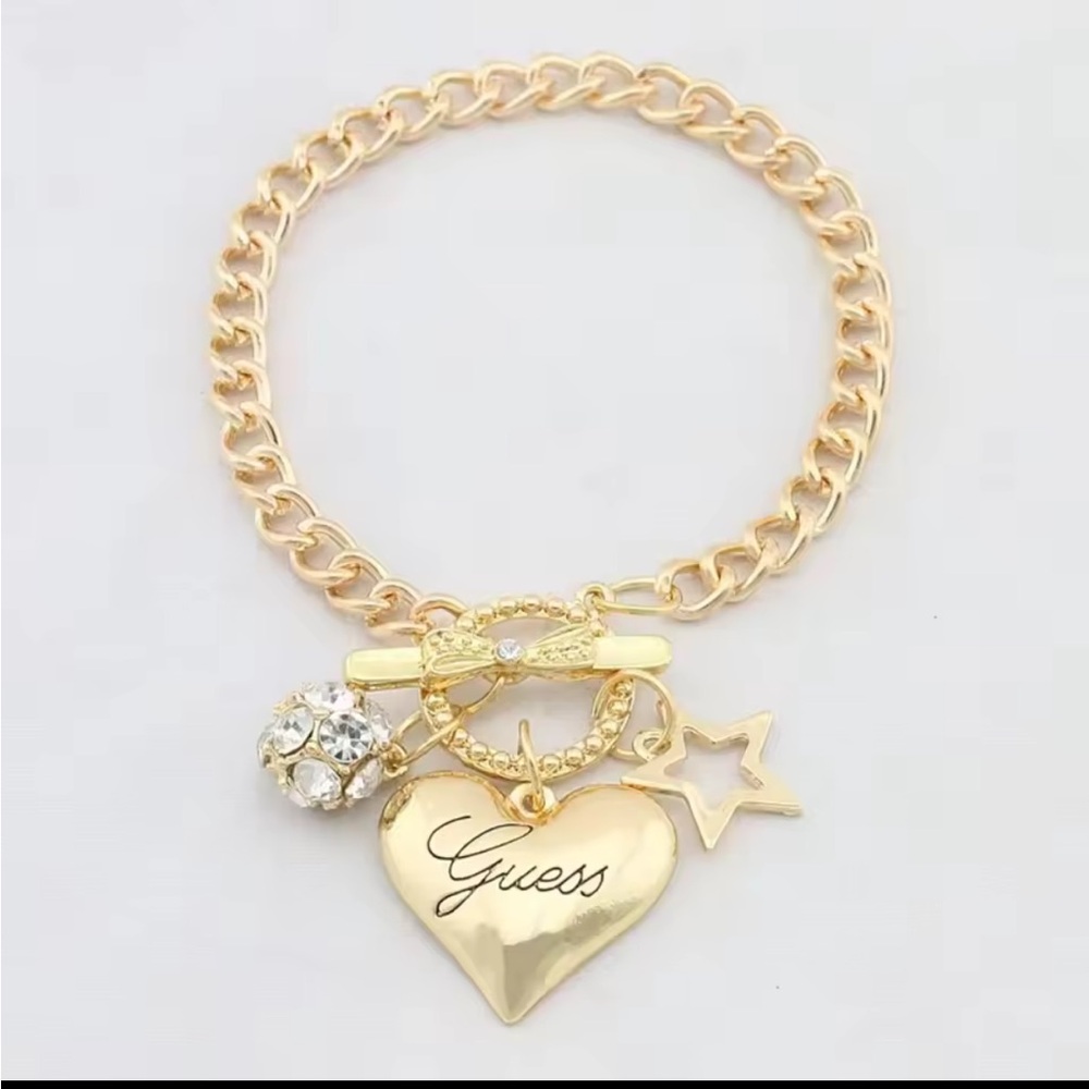 Guess Gold Charm Bracelet with Heart and Star Accents